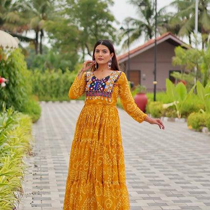 Aastha Fashion Yellow Faux Georgette Navratri Designer Gown Collection