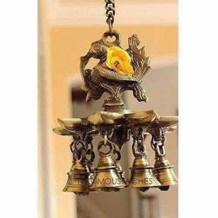 Peacock Hanging Brass Diya with Bells