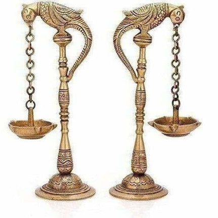 Brass - Pair Of Bird Diya Oil Lamp Stand