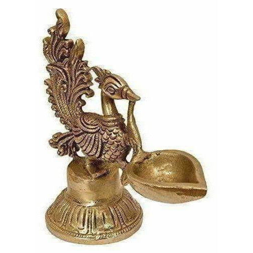Bird Design Brass Diya Deepak Oil Lamp in Glossy Black Antique Finished Puja Item