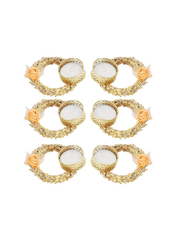 Tied Ribbons Set Of 6 Multicoloured Decoartive Artificial Flower Tealight Candle Holder