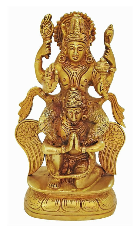 P.J.Handicrafts Brass Metal Idol of Vishnu Ji Riding On Garuda