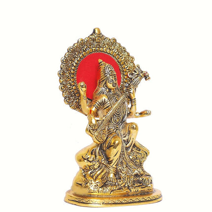 KridayKraft Gold-Polished Maa Saraswati Metal Statue