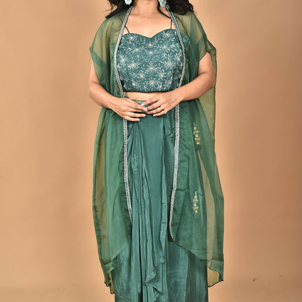 Morchari Women Hand Embroidery Crop Top-Green