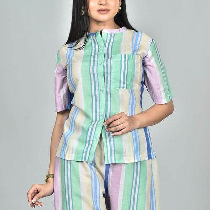 Morchari Digital Print Semi Muslin Co-Ord Set Top & Trouser-Multicolor