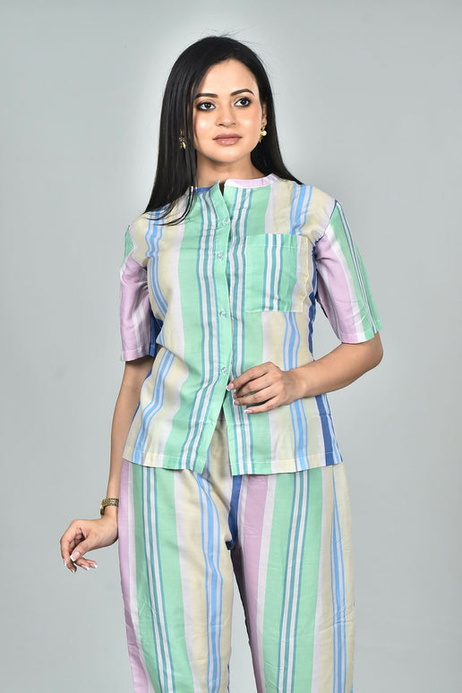 Morchari Digital Print Semi Muslin Co-Ord Set Top & Trouser-Multicolor