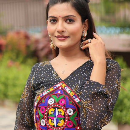 Aastha Fashion Black Faux Georgette Navratri Designer Gown Collection