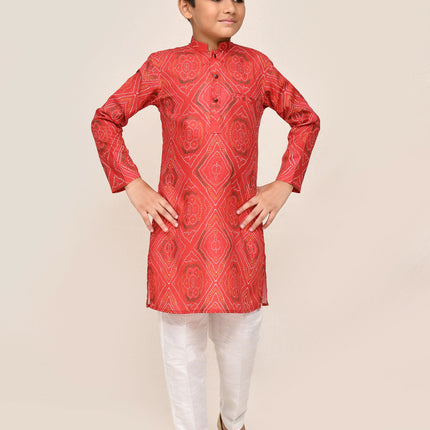 Joban Fashion Cotton Red Kurta With Straight Fit Pant