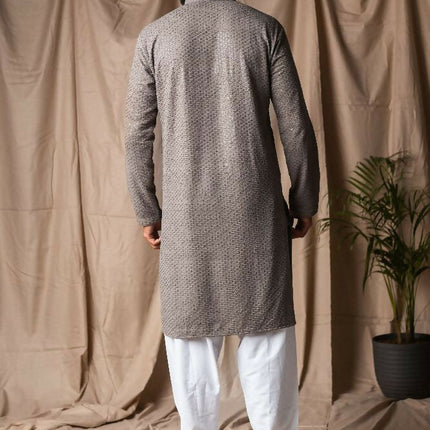 Grey Rayon Thread Embroidery Work Kurta Set - Mahotsav