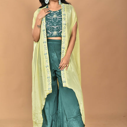 Morchari Women Hand Embroidery Crop Top-Green