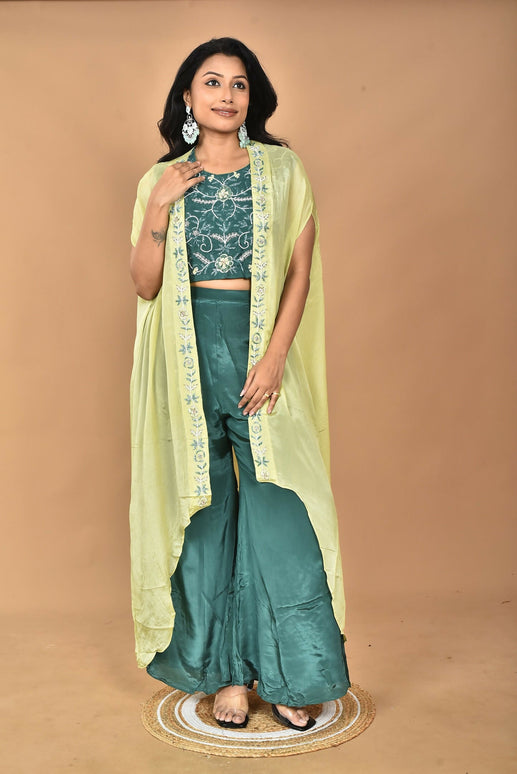 Morchari Women Hand Embroidery Crop Top-Green