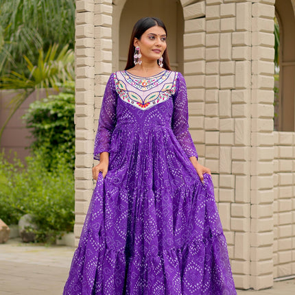 Pramukh Fab Purple Color Faux Georgette Gown