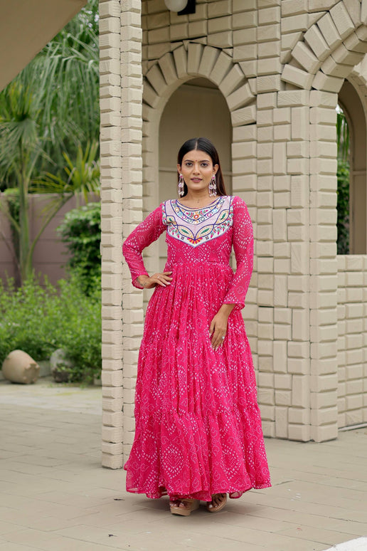 Pramukh Fab Pink Color Faux Georgette Gown