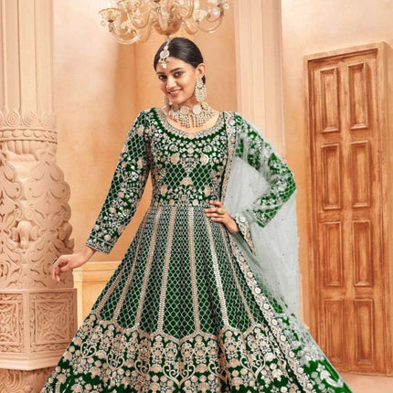 Pramukh Fab Green Color Net Gown