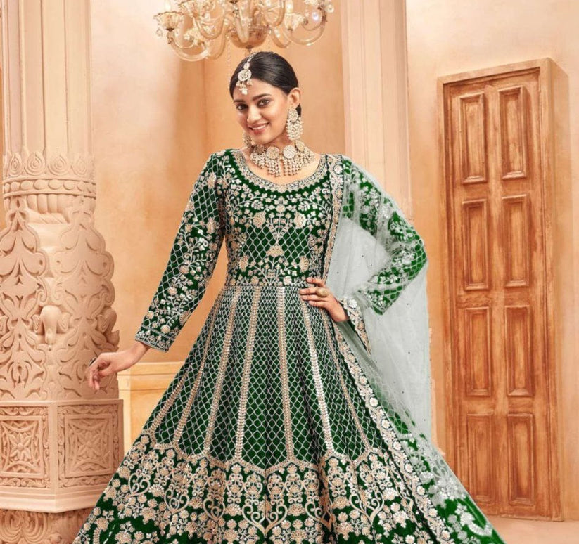 Pramukh Fab Green Color Net Gown
