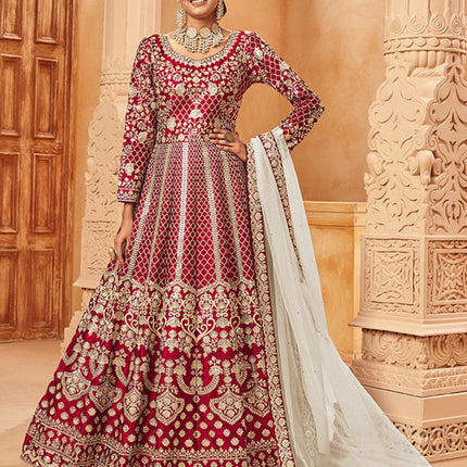 Pramukh Fab Maroon Color Net Gown
