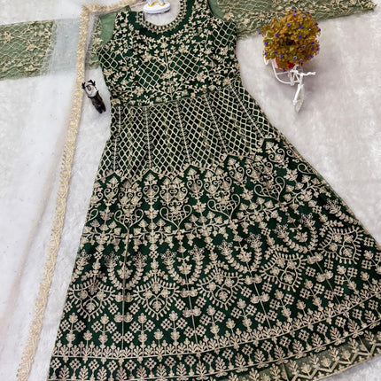 Pramukh Fab Green Color Net Gown