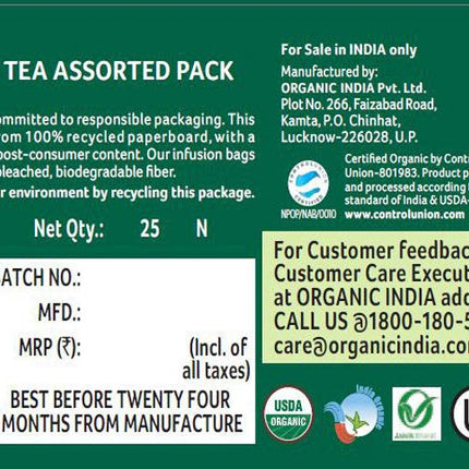 Organic India Tulsi Green Tea Assorted Tea Bags