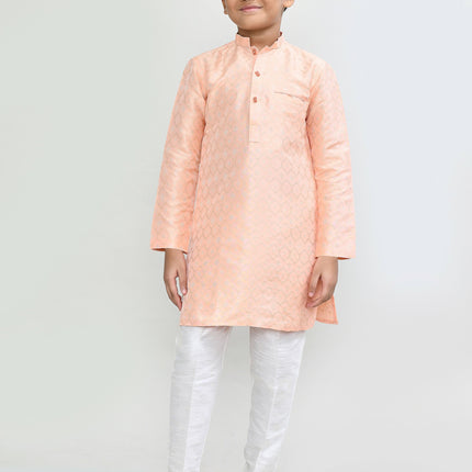 Joban Fashion Cotton Silk Peach Kurta With Straight Fit Pant