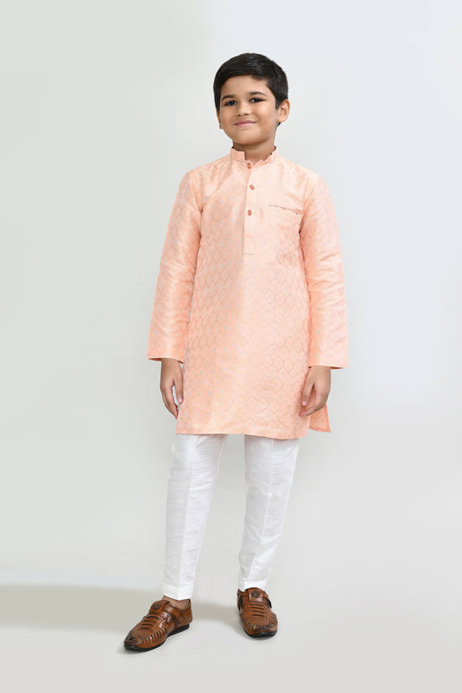 Joban Fashion Cotton Silk Peach Kurta With Straight Fit Pant