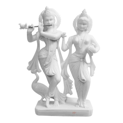 Handicrafts Paradise Marble Carved in Radha Krishan Figurine
