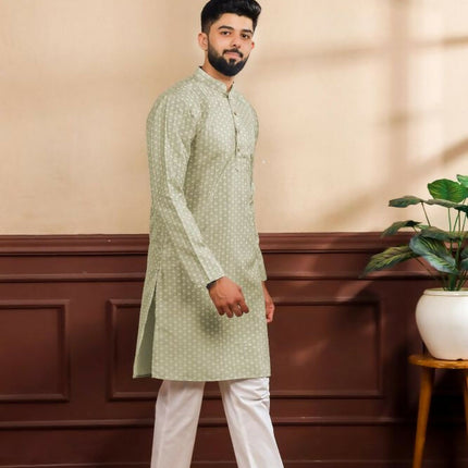 Pista Art Silk Digital Printed, Embroidery Work Kurta Set - Mahotsav