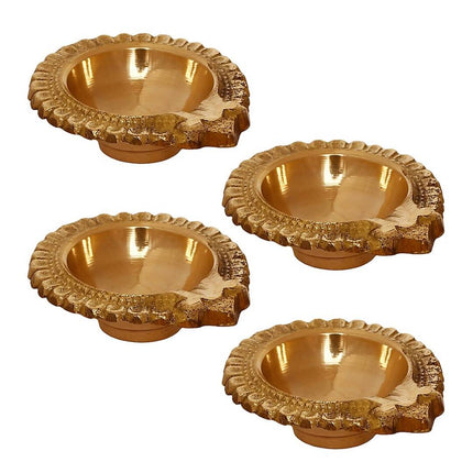 eCraftIndia Set of 4 Handcrafted Brass Diyas