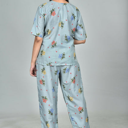 Morchari Digital Print Semi Muslin Co-Ord Set Top & Trouser-Multicolor