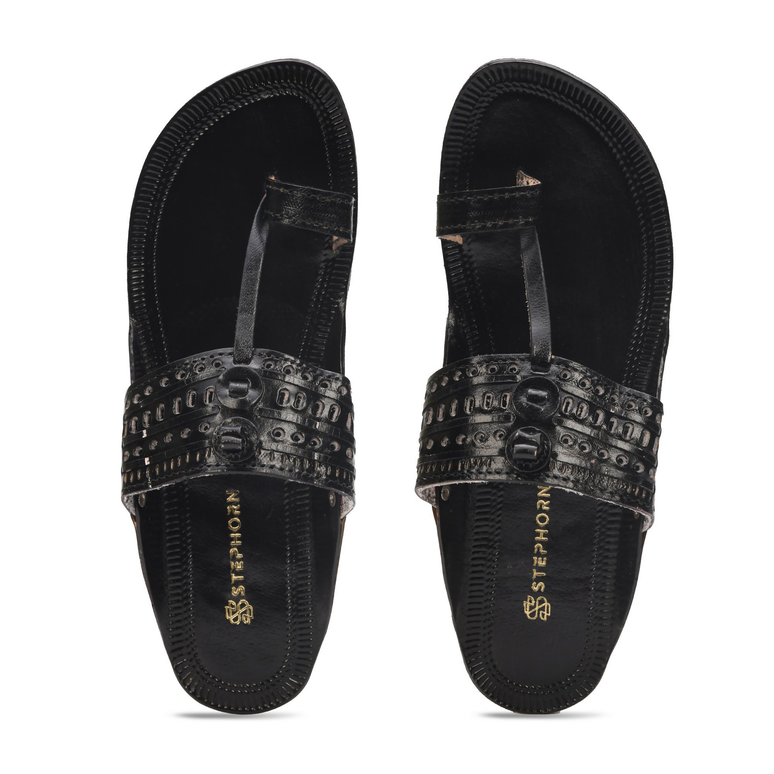 Stepsoft Men'S Leather Kolhapuri Chappals – Handcrafted Ethnic Flats (Black)