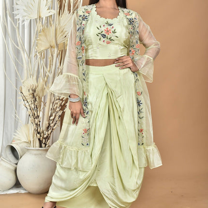 Morchari Women Hand Embroidery Crop Top-Light Green