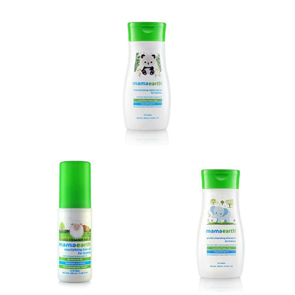 Mamaearth Daily Moisturizing Lotion & Gentle Cleansing Shampoo & Nourishing Hair Oil for Babies