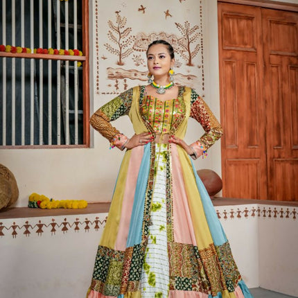 Aastha Fashion White Heavy Rayon Cotton Heavy Embroidery + Sequence Work Semi Stitched Wedding Wear Lehenga Choli