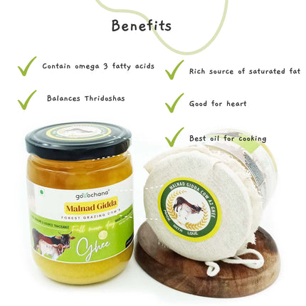 Gorochana 100% Source Traceable Desi Malnad Gidda A2 Full Moon Day Bilona Cow Ghee | Pure Ghee | Organic Ghee