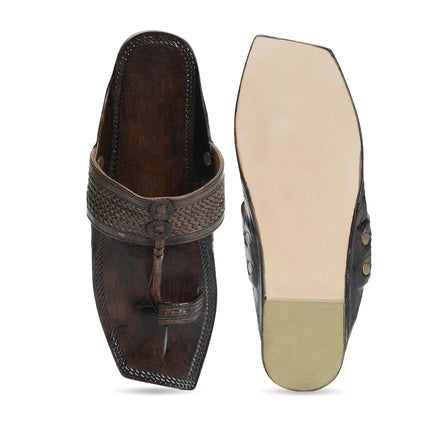 Stepsoft Men'S Square-Toe Kolhapuri | Handcrafted Brown Leather Ethnic Slippers