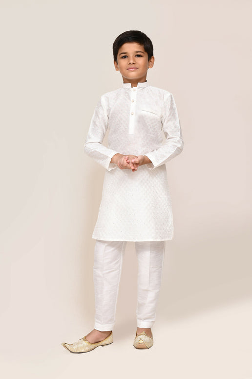 Joban Fashion Art Silk White Kurta With Straight Fit Pant