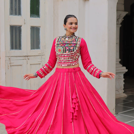 Lorenvalley Fashion Pink Roman Silk with Attractive Gota-Patti Lace Lehenga Choli