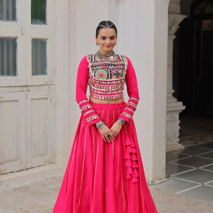 Lorenvalley Fashion Pink Roman Silk with Attractive Gota-Patti Lace Lehenga Choli