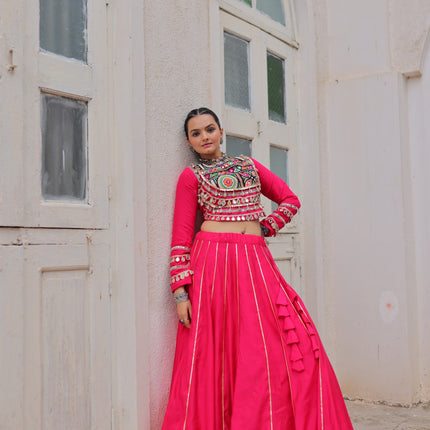 Lorenvalley Fashion Pink Roman Silk with Attractive Gota-Patti Lace Lehenga Choli