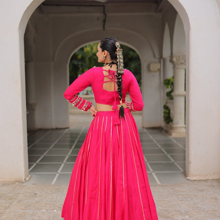 Lorenvalley Fashion Pink Roman Silk with Attractive Gota-Patti Lace Lehenga Choli