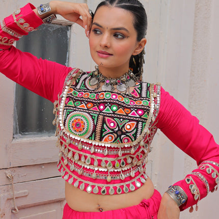 Lorenvalley Fashion Pink Roman Silk with Attractive Gota-Patti Lace Lehenga Choli