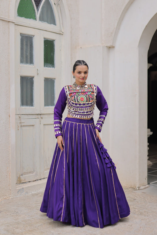Lorenvalley Fashion Purple Roman Silk with Attractive Gota-Patti Lace Lehenga Choli