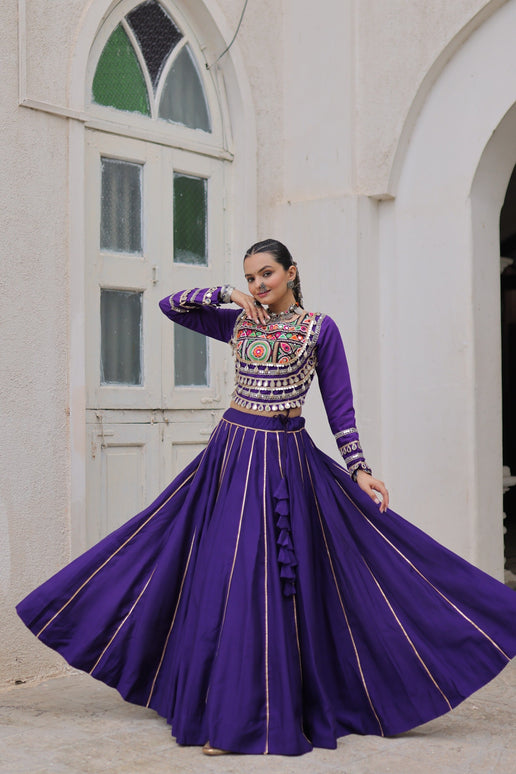 Lorenvalley Fashion Purple Roman Silk with Attractive Gota-Patti Lace Lehenga Choli