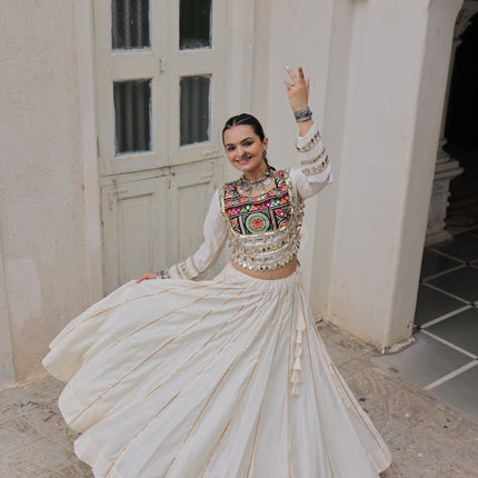 Lorenvalley Fashion White Roman Silk with Attractive Gota-Patti Lace Lehenga Choli