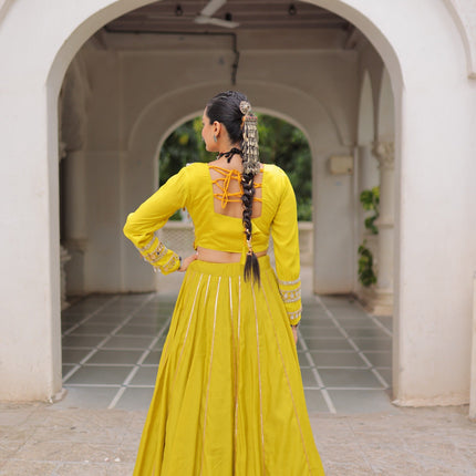 Lorenvalley Fashion Yellow Roman Silk with Attractive Gota-Patti Lace Lehenga Choli