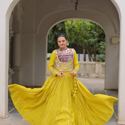 Lorenvalley Fashion Yellow Roman Silk with Attractive Gota-Patti Lace Lehenga Choli