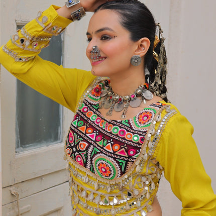 Lorenvalley Fashion Yellow Roman Silk with Attractive Gota-Patti Lace Lehenga Choli