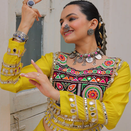 Lorenvalley Fashion Yellow Roman Silk with Attractive Gota-Patti Lace Lehenga Choli