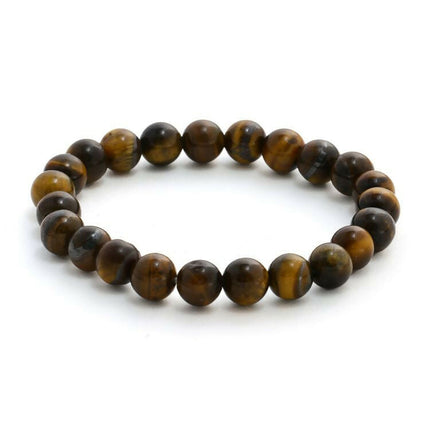 Tiger Eye Brown and Black Round crystal Beads Elastic Bracelet - Ruby Raang