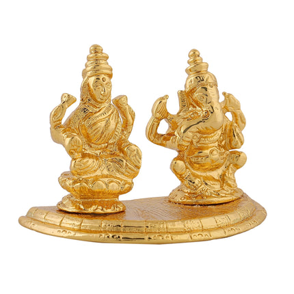 Estele Gold-Polished Goddess Laxmi & Lord Ganapati Idol for Pooja & Car Decor