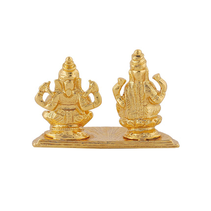 Estele Gold-Polished Goddess Laxmi & Lord Ganapati Idol for Pooja & Car Decor